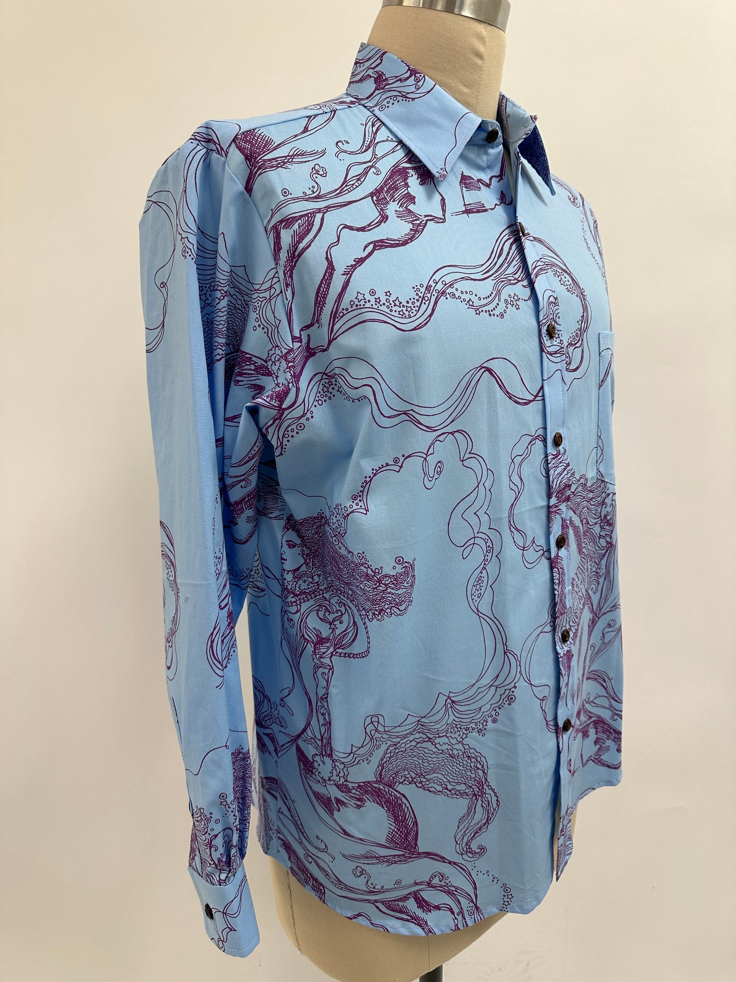 Long Sleeve Button  Down Shirt | Ka'iulani on Horseback | Dark Violet on Prairie Sky