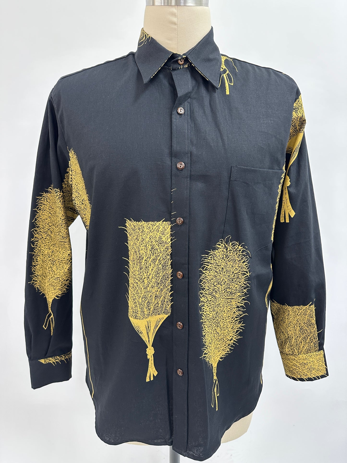 Long Sleeve Button  Down Shirt | Kahili  | Gold on Black