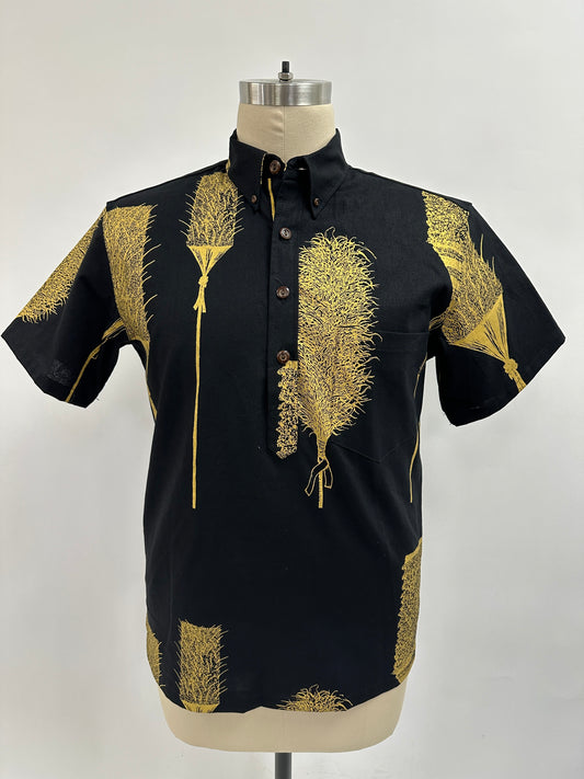 Pullover S/S Aloha Shirt | Kahili | Gold on Black
