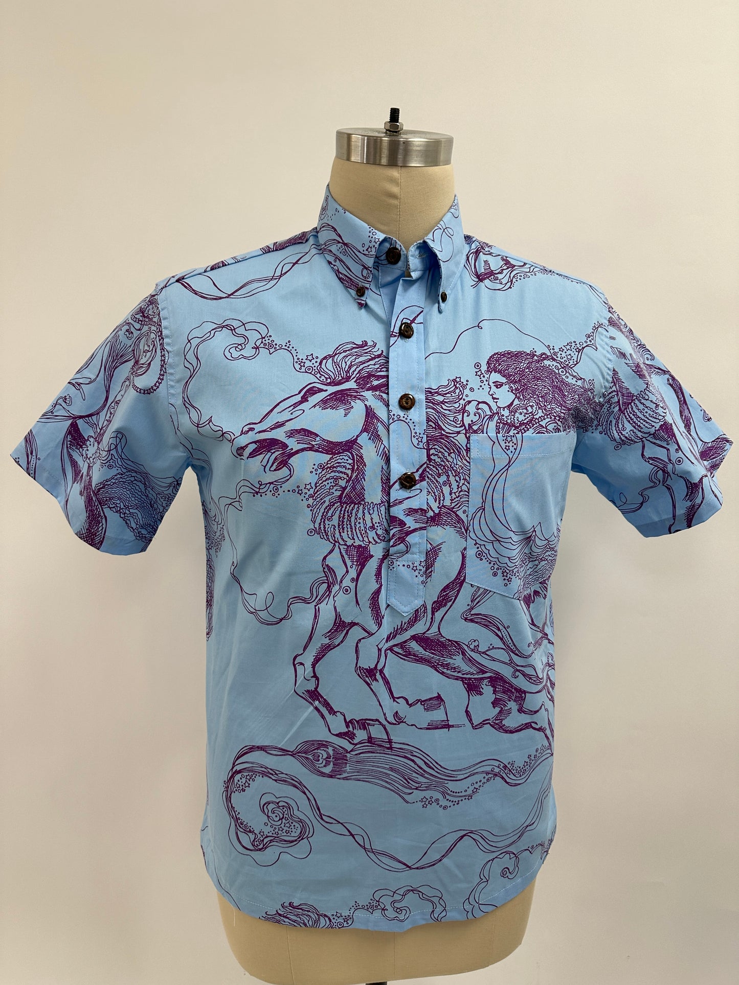 Pullover S/S Aloha Shirt | Ka'iulani on Horseback | Dark Violet on Prairie Sky