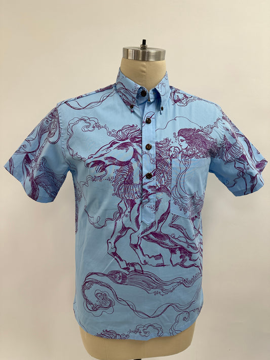 Pullover S/S Aloha Shirt | Ka'iulani on Horseback | Dark Violet on Prairie Sky