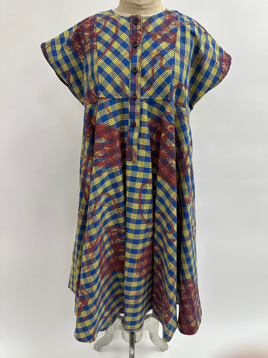 Nu Dress | Pahu Puniu Drums | Paprika on Blue & Yellow Palaka