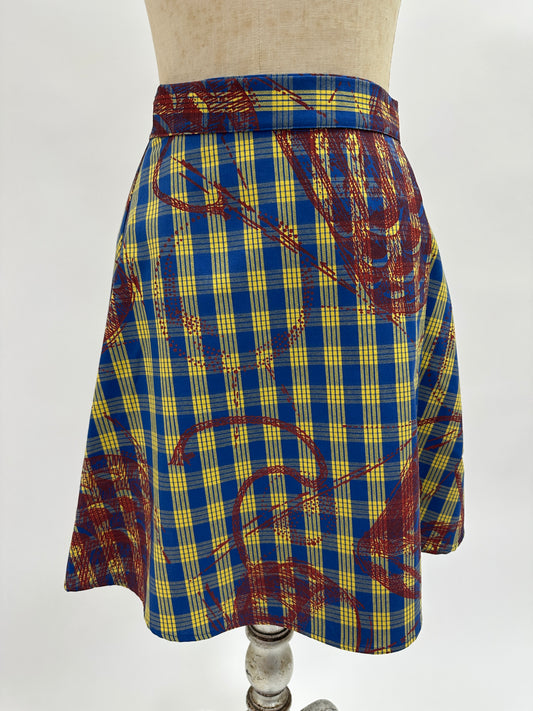 Sophie Wrap Skirt | Pahu Puniu Drums | Paprika on Blue & Yellow Palaka