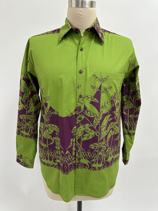 Long Sleeve Button  Down Shirt | Menehune in Awapuhi | Moss on Eggplant