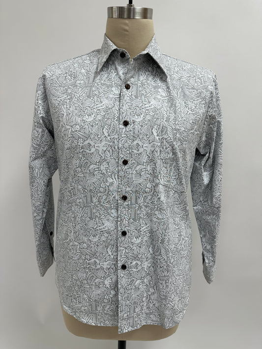 Long Sleeve Button  Down Shirt | On an Island with You | White on Grey