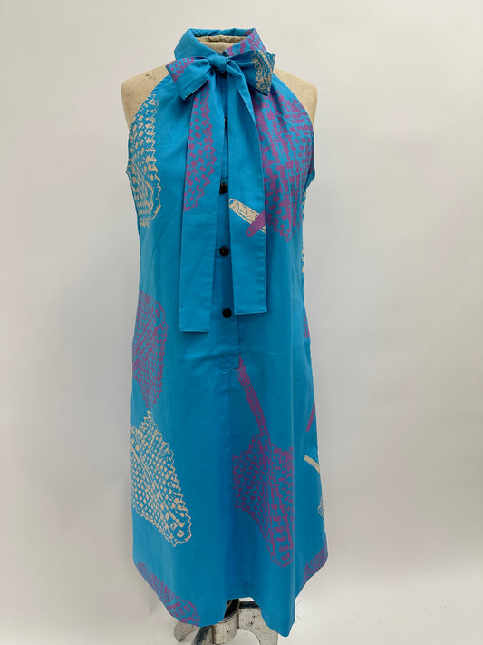 Halter Dress | Lauhala Fans | Parchment and Corsage on Turquoise