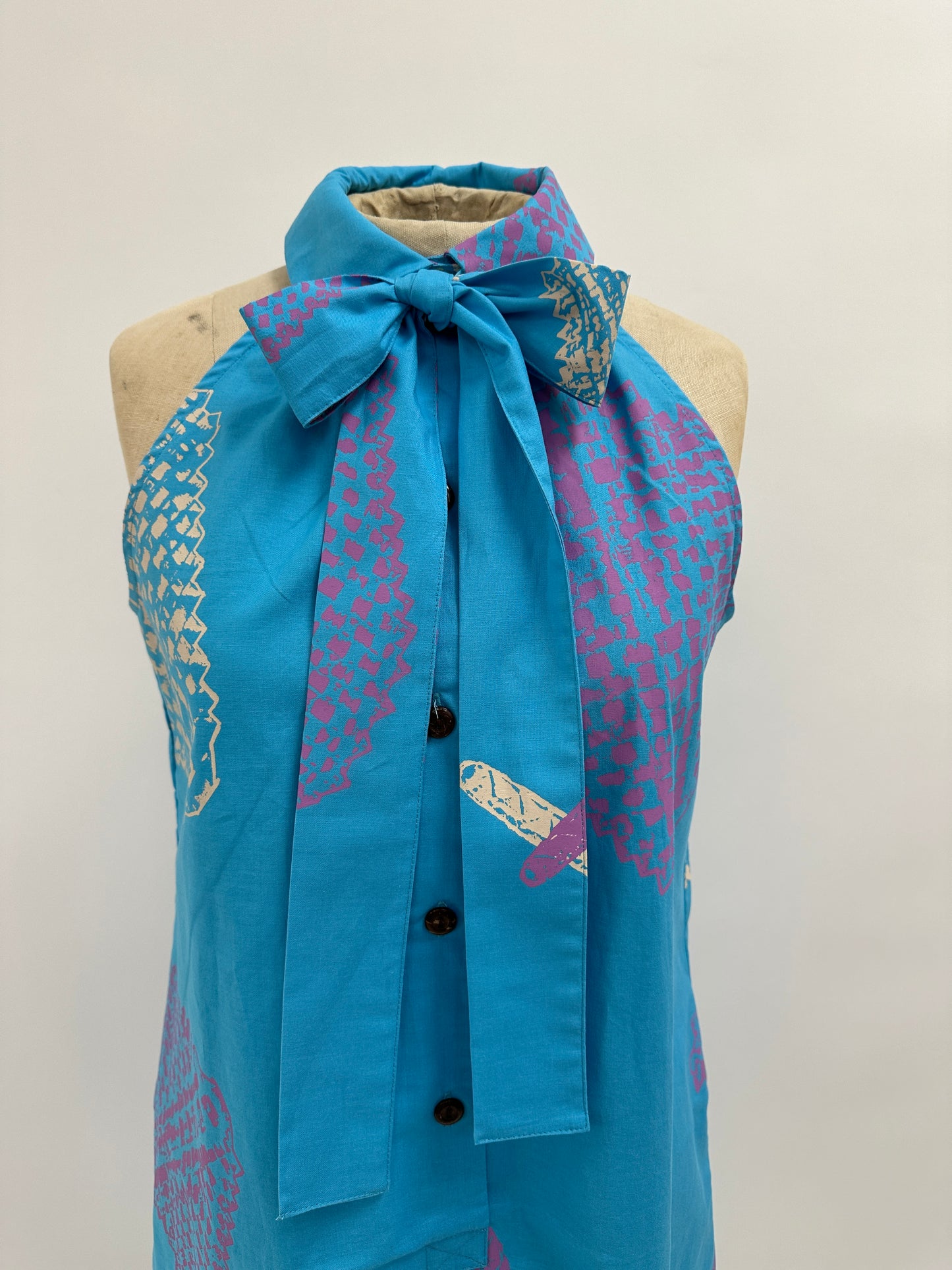 Halter Dress | Lauhala Fans | Parchment and Corsage on Turquoise