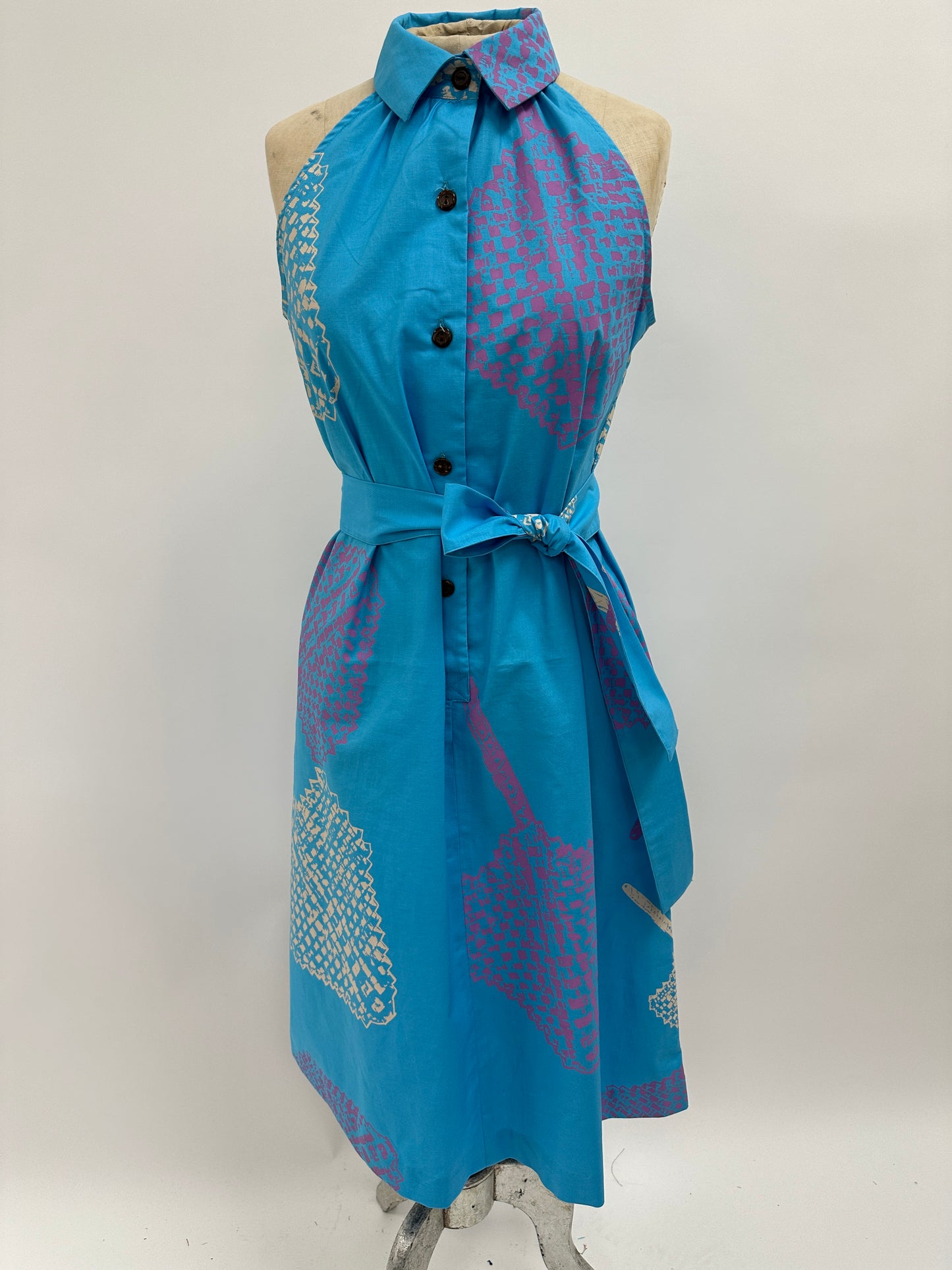 Halter Dress | Lauhala Fans | Parchment and Corsage on Turquoise