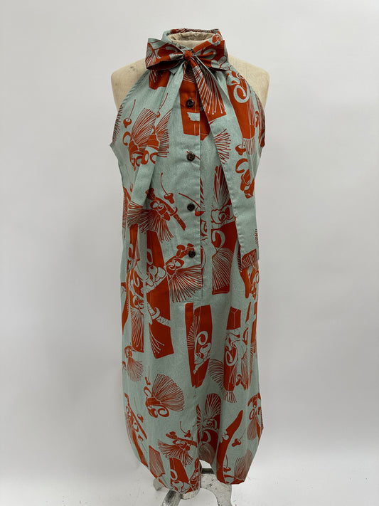 Halter Dress | Tutuvi Collaboration | Adze - Orange on Mint
