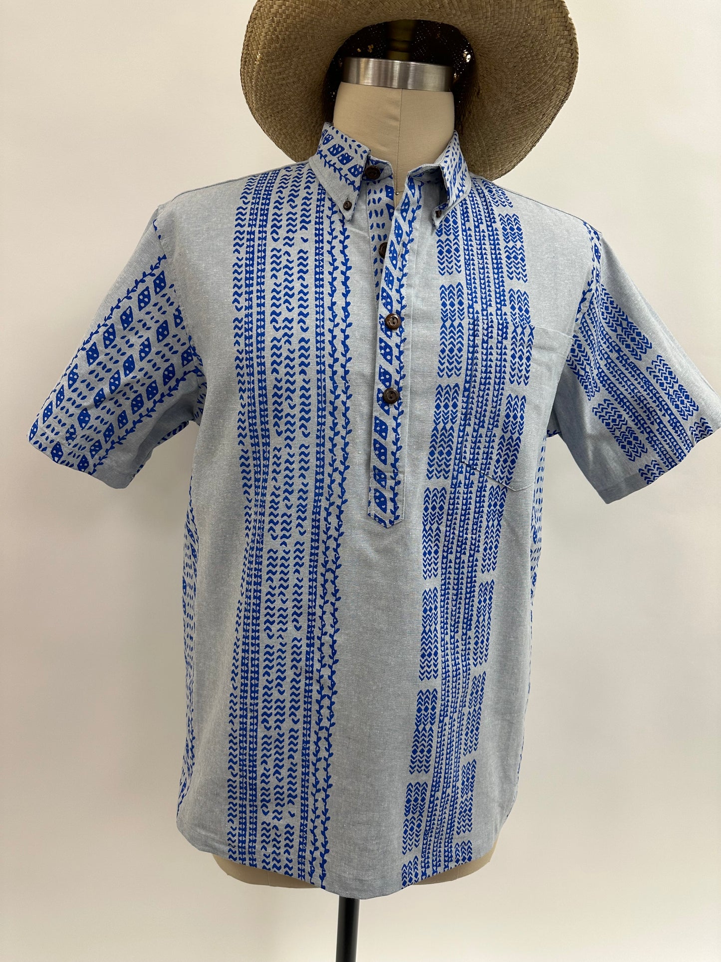 Pull Over Aloha Shirt | Ohe Kapala | Light Blue on Blue