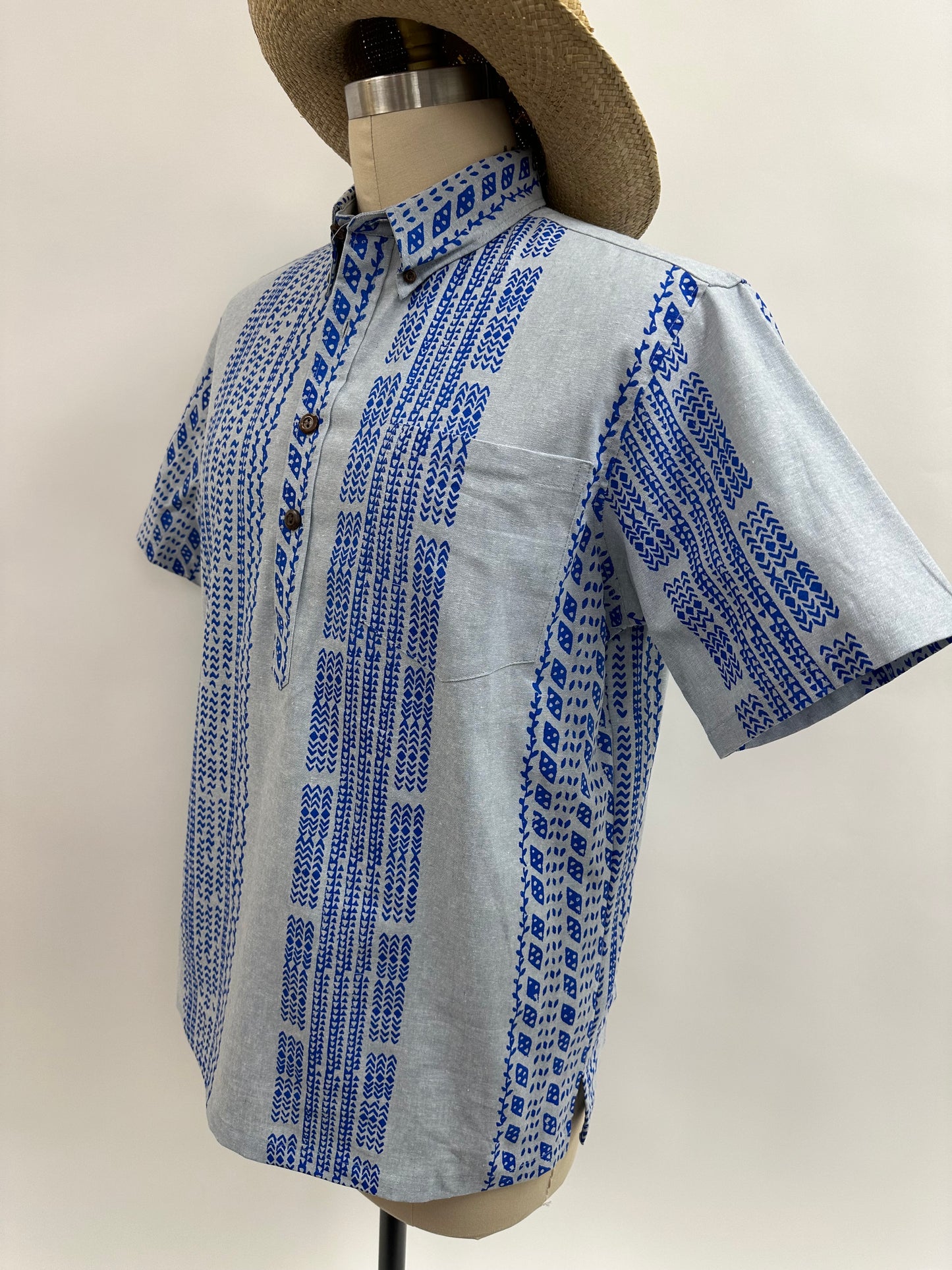 Pull Over Aloha Shirt | Ohe Kapala | Light Blue on Blue