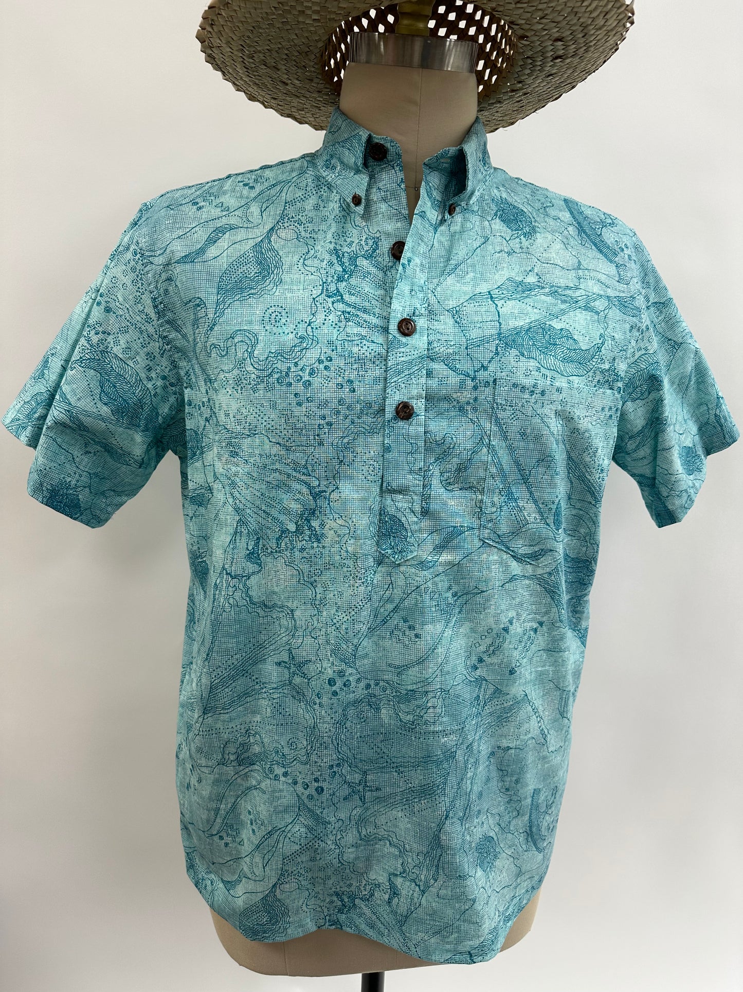 Pull Over Aloha Shirt | Sea Dreams | Teal on print