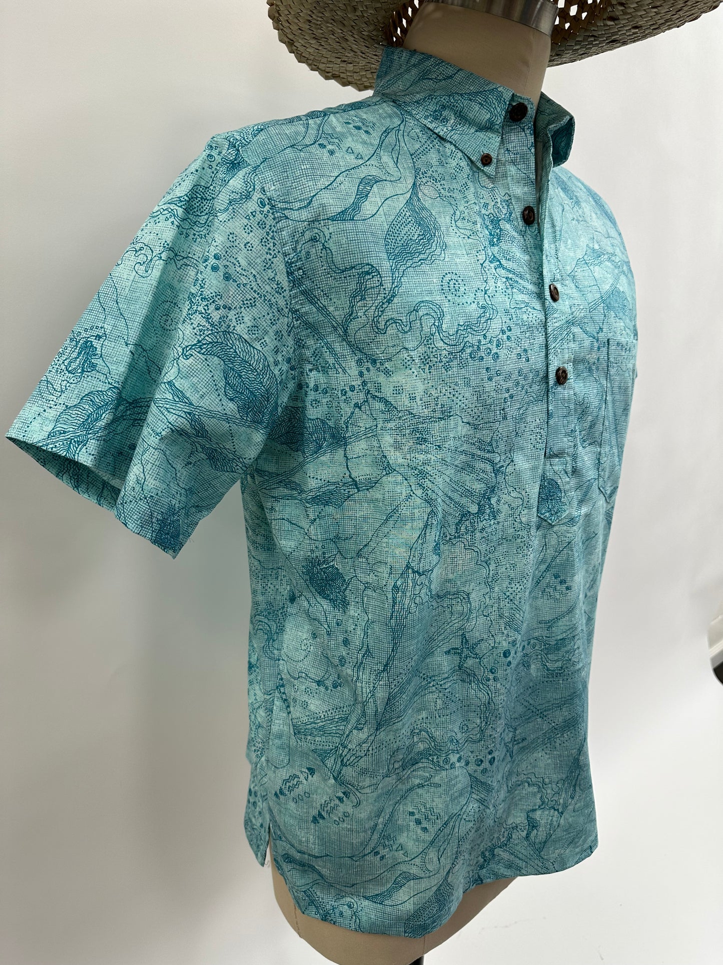 Pull Over Aloha Shirt | Sea Dreams | Teal on print