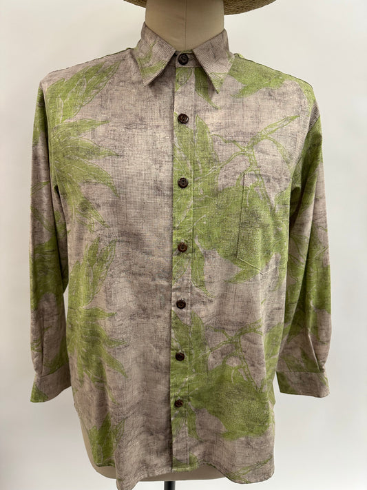 Long Sleeve Button  Down Shirt | Ulu | Green on Chalk & Charcoal