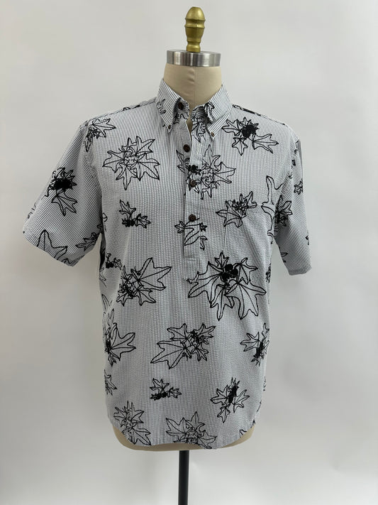 Pull Over Aloha Shirt | Kukui | Black on White Seer-Sucker