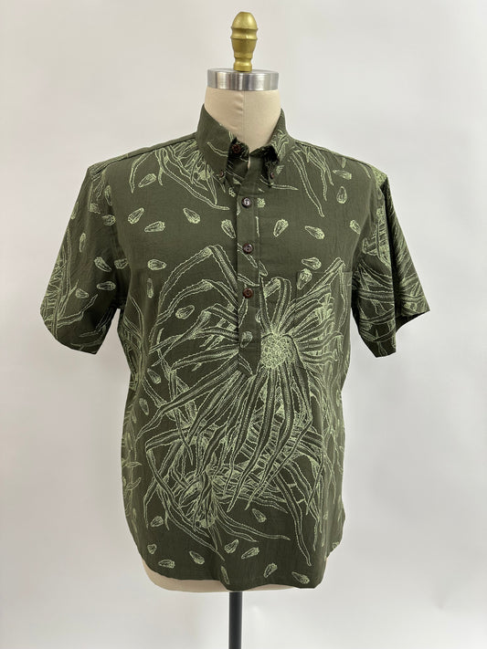 Pull Over Aloha Shirt | Hala | Green on Lime Green