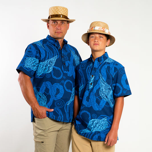 Pull Over Aloha Shirt | Niʻihau Shell | Blue