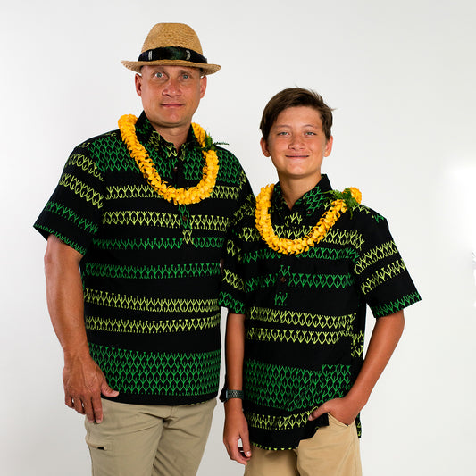 Pull Over Aloha Shirt | Keʻukeʻu | Chartreuse & Green on Black