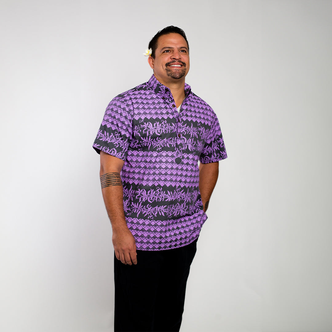 Pull Over Aloha Shirt | Maile Mokihana Tapa